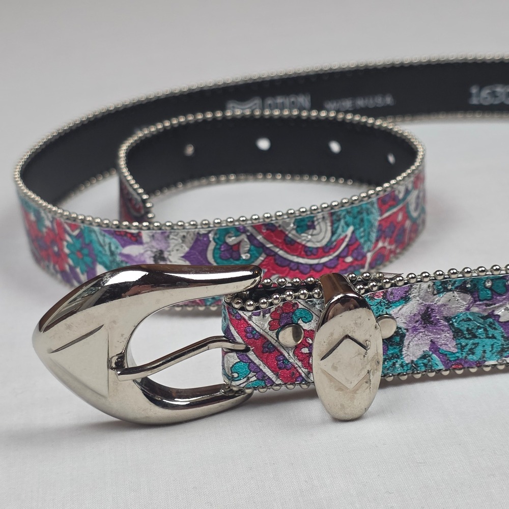 Motion East Western Paisley Belt Women ML Multicolor Metallic Made in USA - Picture 1 of 5